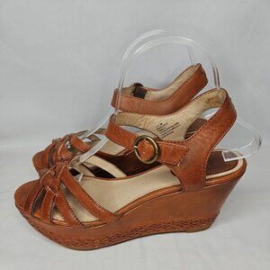 FRYE Carlie2 Piece Platform Wedge 3.5'' Brown Leather Sandals, Womens Size 9